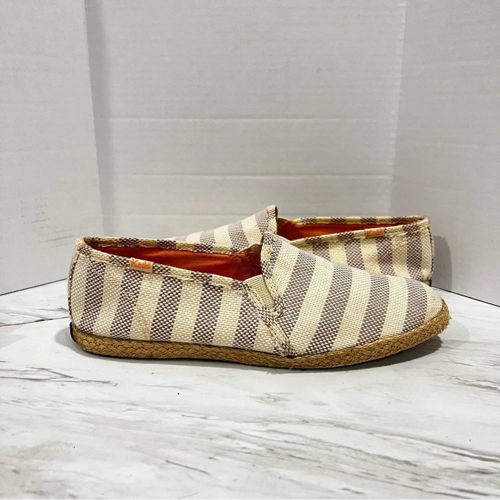 Keds Size 8  Espadrille Slip On Canvas Flats Slides Loafers Striped Tan Cream